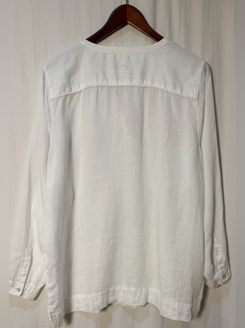 J.Jill 100% Linen Tunic Top Pintuck V neck w. Mother of Pearl Buttons -White- XL - Picture 2 of 10
